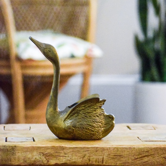 Vintage Mid Century Brass Swan